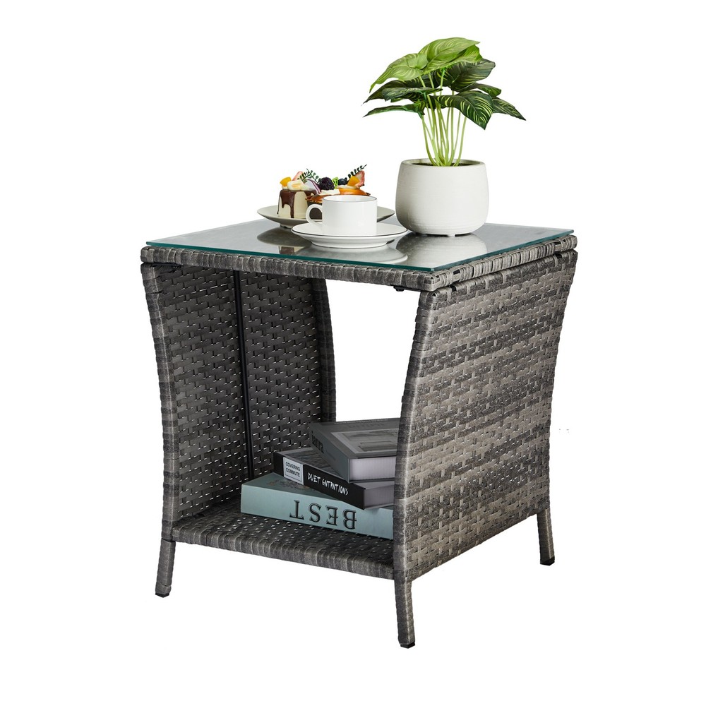 Outdoor Patio Wicker Side Table, Square End Table Bistro Coffee Table