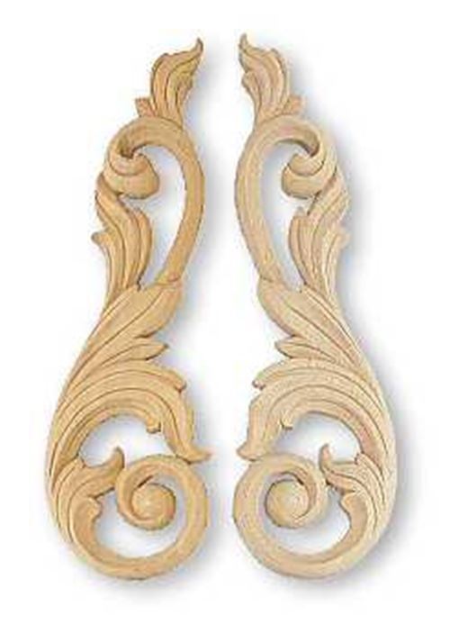 Pair Large Wood Carvings - 12" Scrolls
