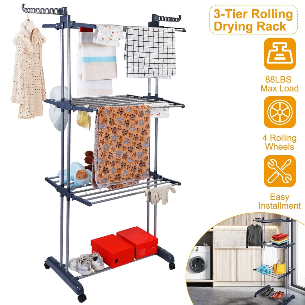 3 Tier Folding Laundry Drying Rack Foldable Clothes Dryer Hanger Stand Storage