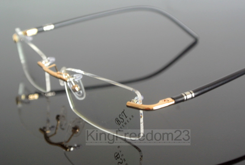 Spring Hinges Memory Titanium Rimless Eyeglass Frames Glasses Rx able Spectacles