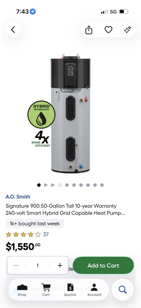 🔥 NEW - A.O. Smith 900 50 Gal Hybrid Heat Pump Water Heater,