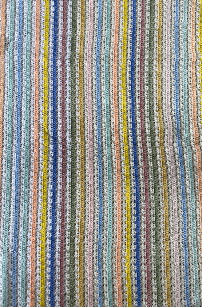 Crochet Afghan Throw Lap Blanket 45x54” Multicolor Square Stripe Handmade