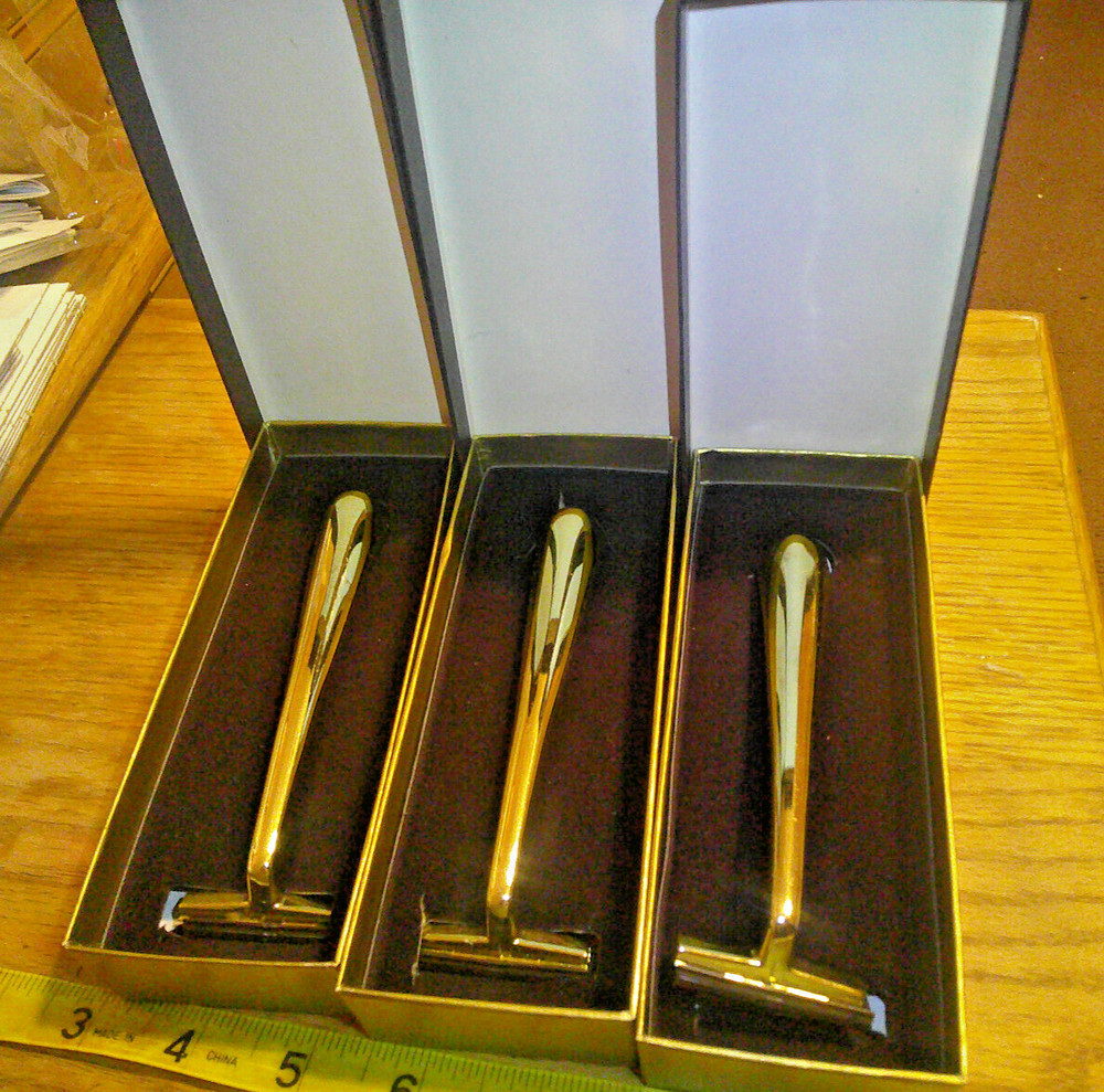 3 vintage Solid Brass Razors things remembered never engraved or used