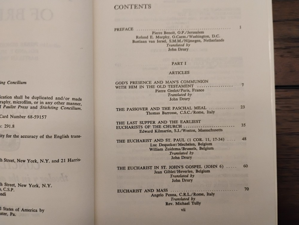 Book Concilium 40 Scripture The Breaking of Bread HC/DJ Library