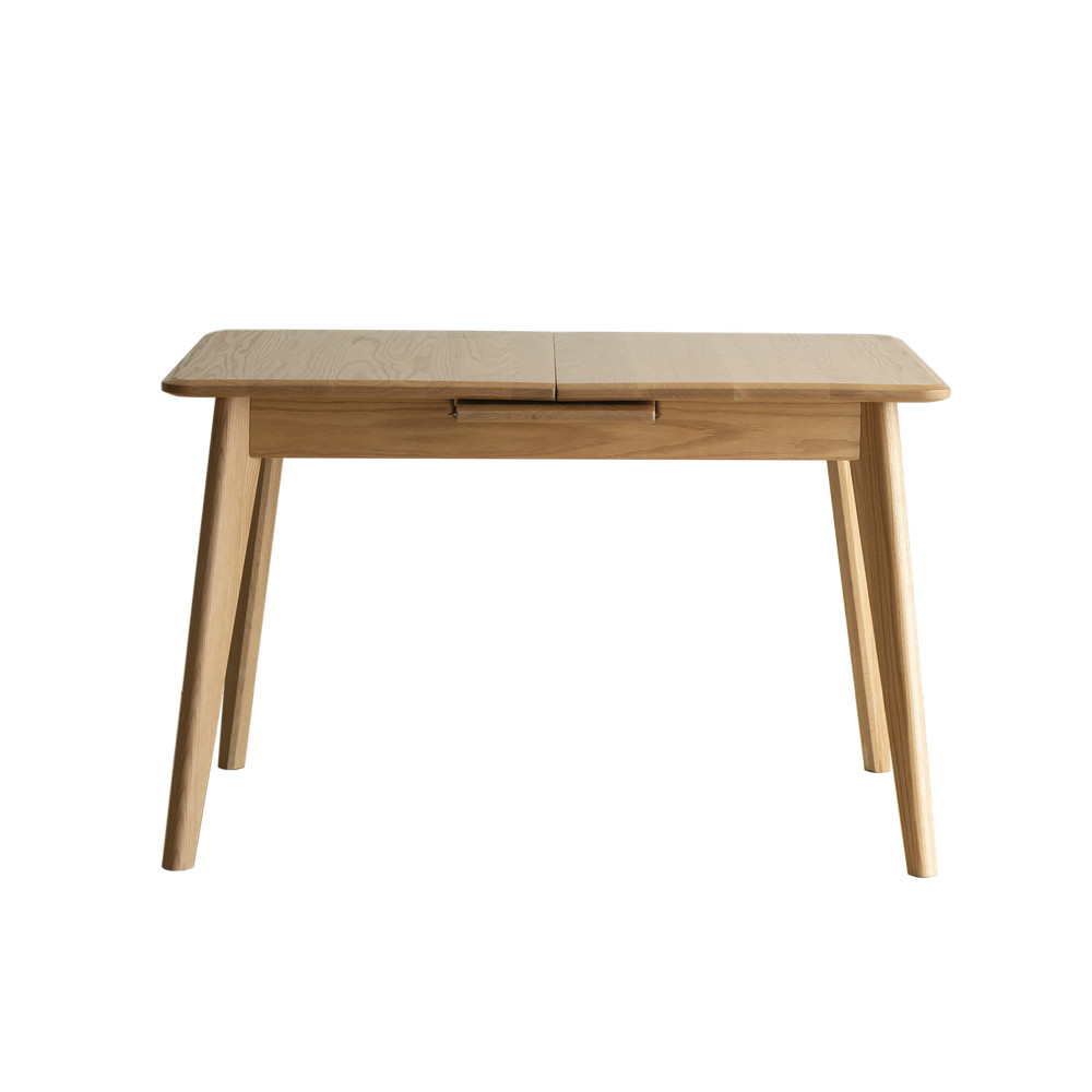 Natural Solid Oak Round Corner Diagonal Leg Telescopic Table Extending Dining