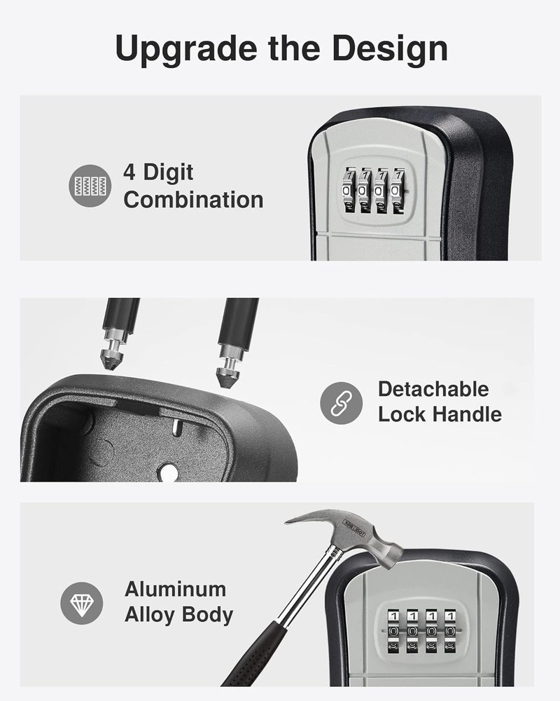 Resettable 4-Digit Security Lockbox - Wall-Mounted Key Safe for Access & Safety