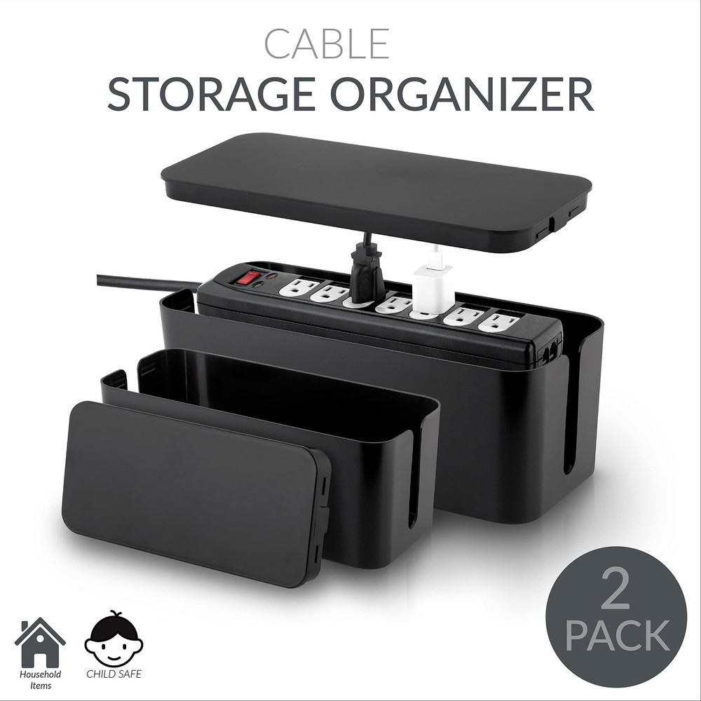 2 Pack Cable Organizer | Multi-sized | Storage with Lid | Chargers & Wires | ...