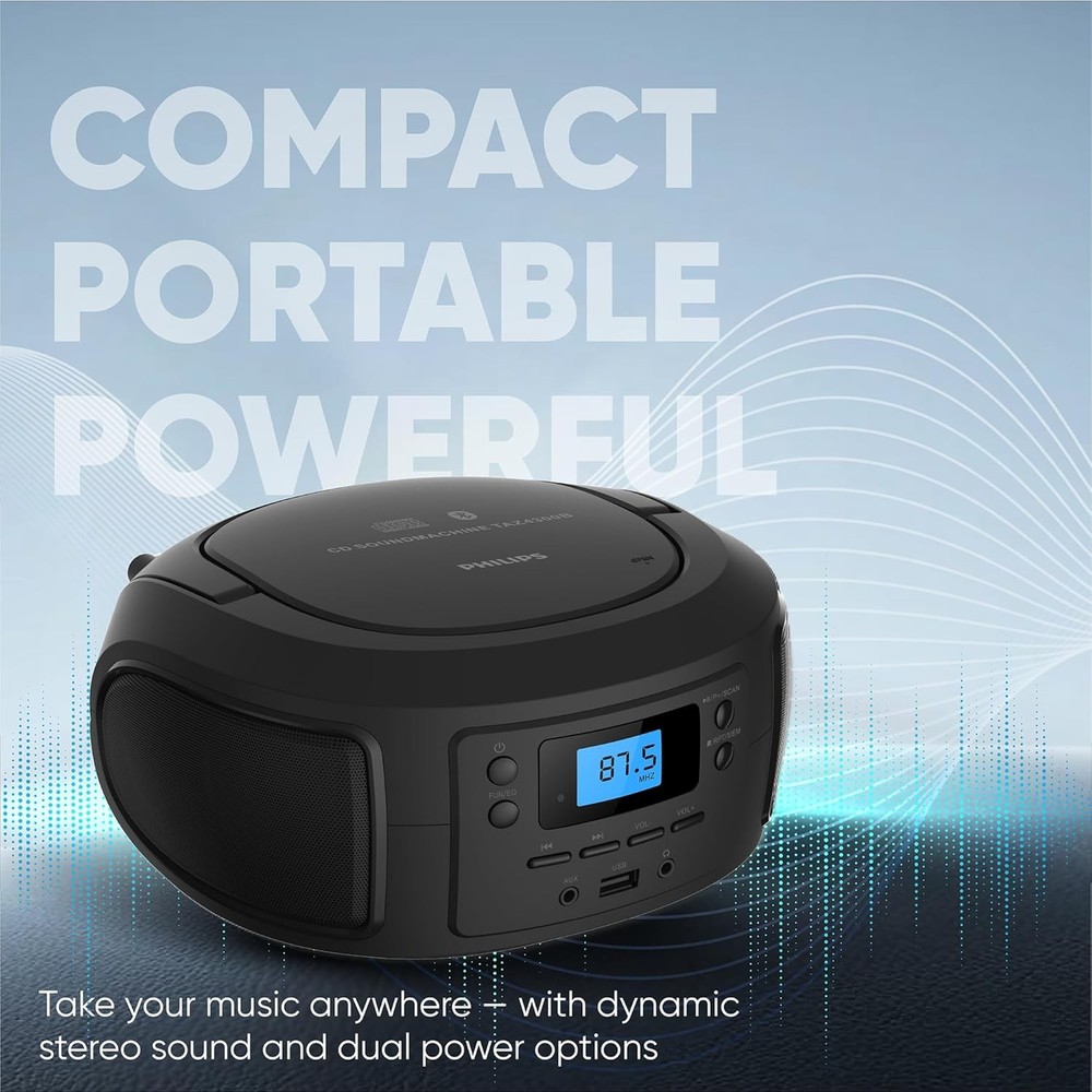 Philips Bluetooth Portable Boombox with CD Player, Dynamic Bass Boost