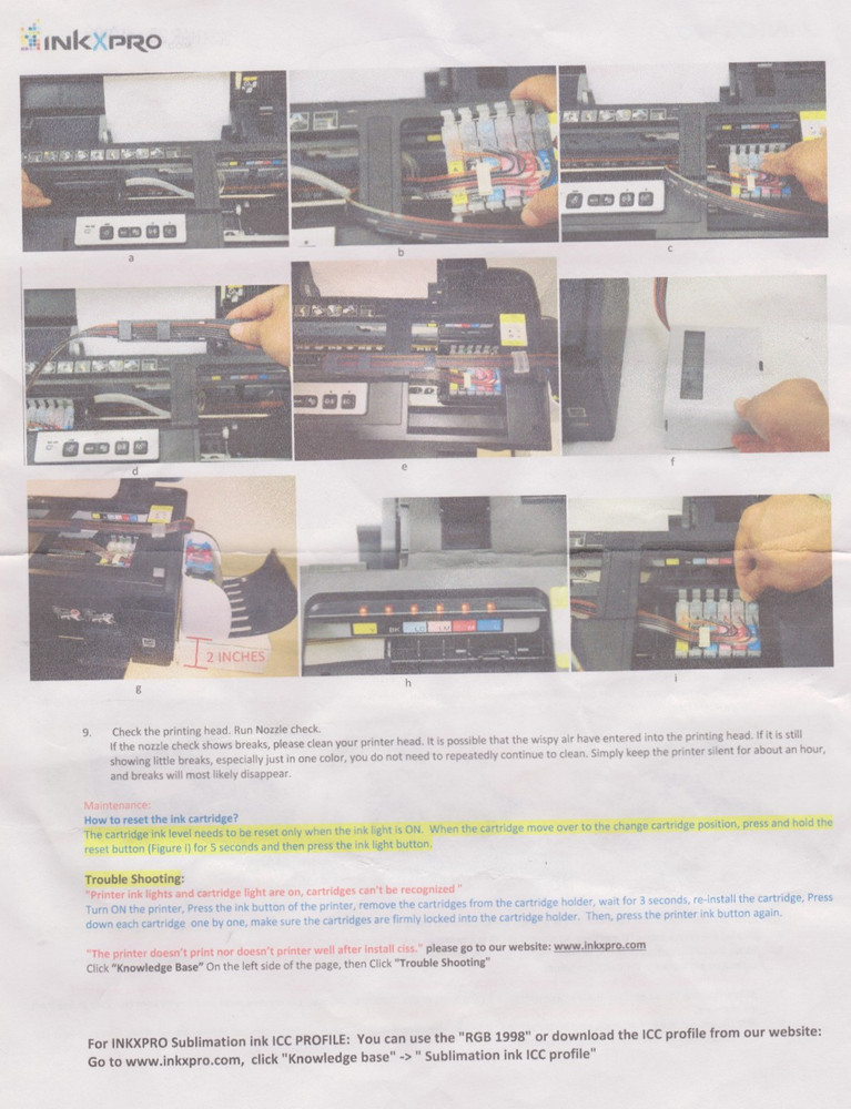 Epson Artisan 1430 printer Ink system CISS. Empty