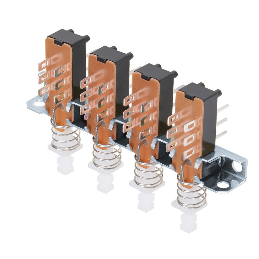 1Pcs Interlock Push Button Switch Piano Type DPDT 6 Pin 4 Row