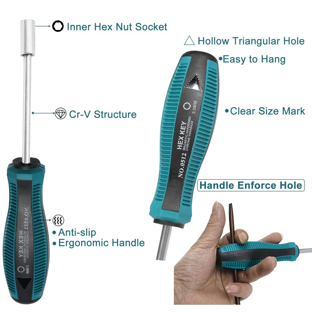 3.5mm Nut Driver, 6-Point Hex Nut Driver, Non-Magnetic Tip Socket Driver Hex ...