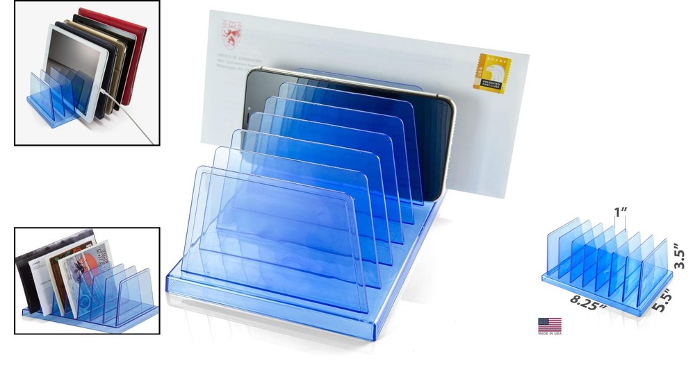 Elegant 7-Compartment Transparent Blue Office Sorter - Modern Desktop Solution