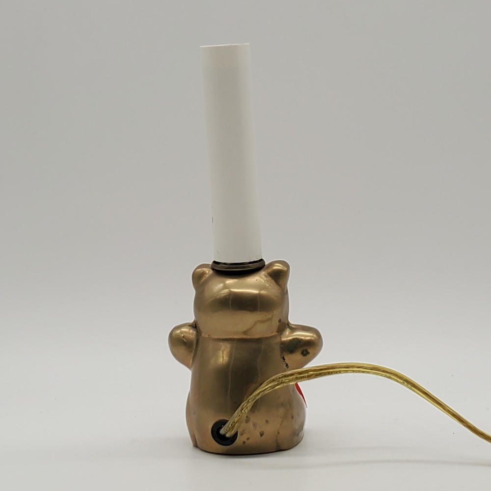 VTG Solid Brass Teddy Bear Lamp Portable Nightlight 7 3/4” High Inline switch