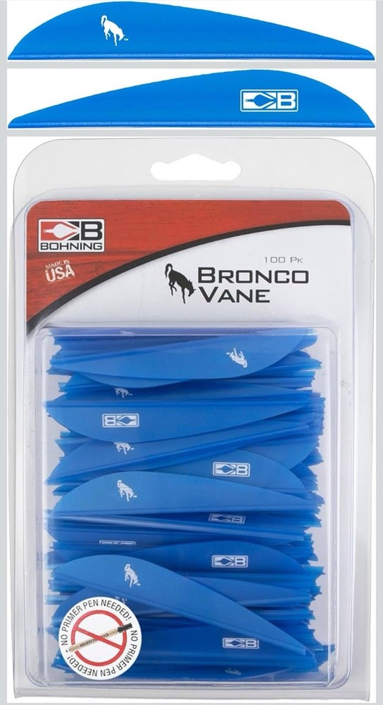 Bohning Bronco Vane 100 Pack 4” Blue NEW