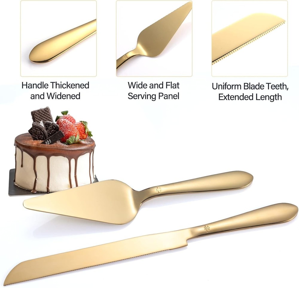 Cake Cutting Set for Wedding, Elegant Cake Knife and Server Set with Thickene...