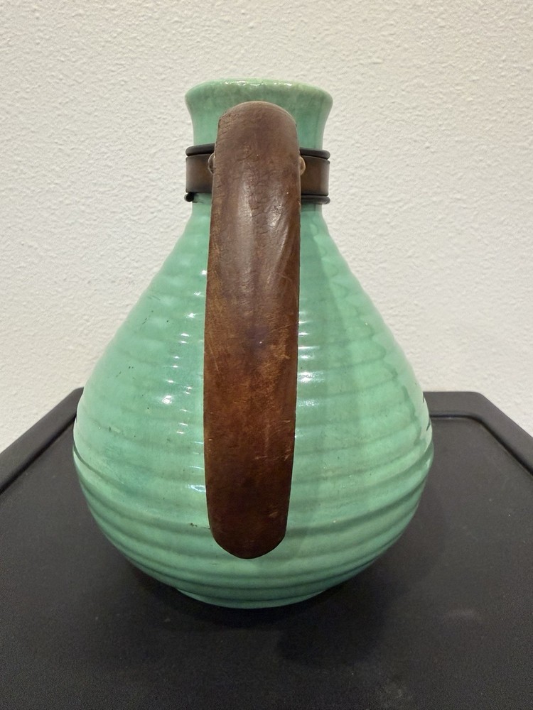 Vintage Bauer Pitcher Wood Handle Ring Ware Ring Ware Turquoise Blue Green