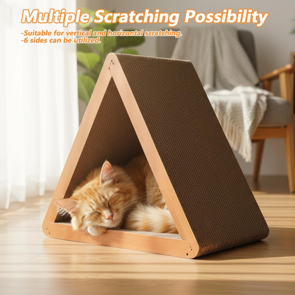 3-Sided Vertical Cat Scratching Post Foldable Triangle Scratch Pad Cardboard
