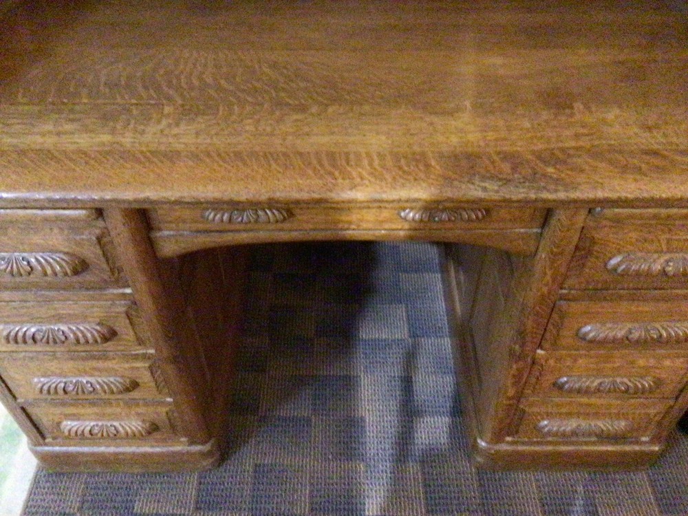Antique Oak Roll top S Curve Desk Raised Panel Sides