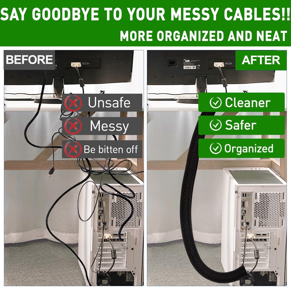 Cable Sleeve Split-Sleeving 20ft 3/4" Cord Management Wire Protector