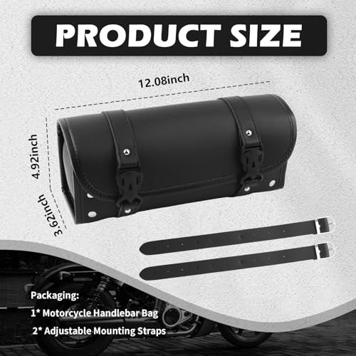 Leather Motorcycle Handlebar Bag,Large Capacity Front Fork Bag for Motorcycle