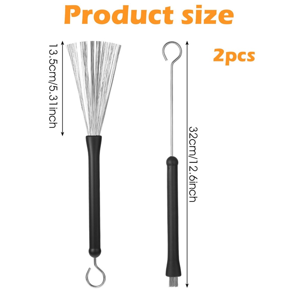 1 Pair Drum Brushes, Retractable Wire and Percussion Black Silver