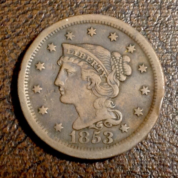 1853 Braided Hair  US Large Cent cd -
