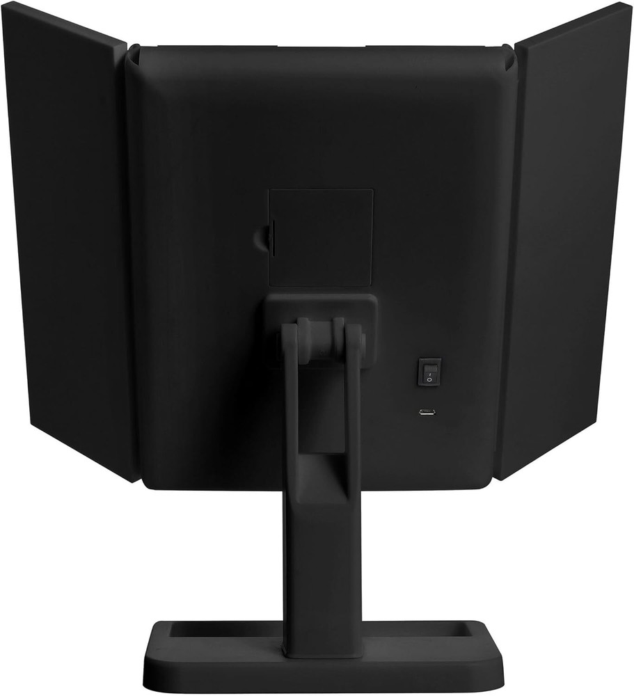 MELANNCO Black Tri Fold LED Vanity Mirror, 3 Magnifications and