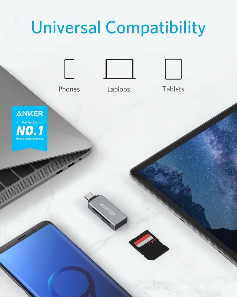 Anker SD Card Reader, 2-in-1 USB C Memory Card Reader for Digital Camera SD Card