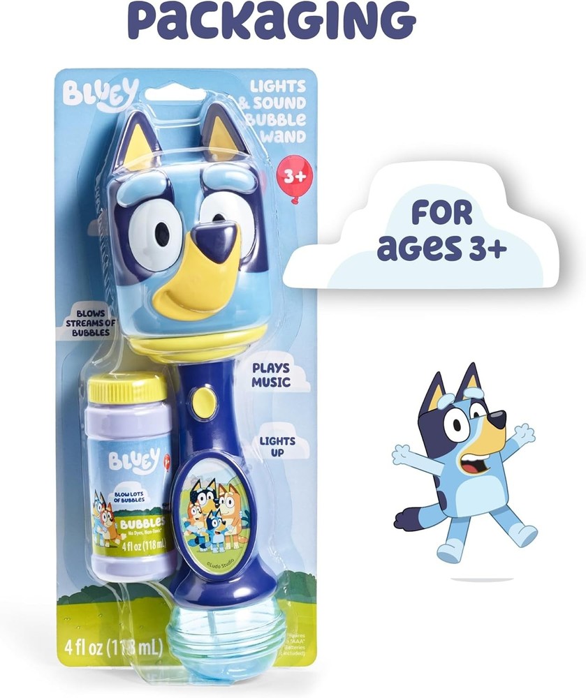 Exciting Bluey Musical Bubble Wand with 4oz Bubble Solution - Safe for Kids