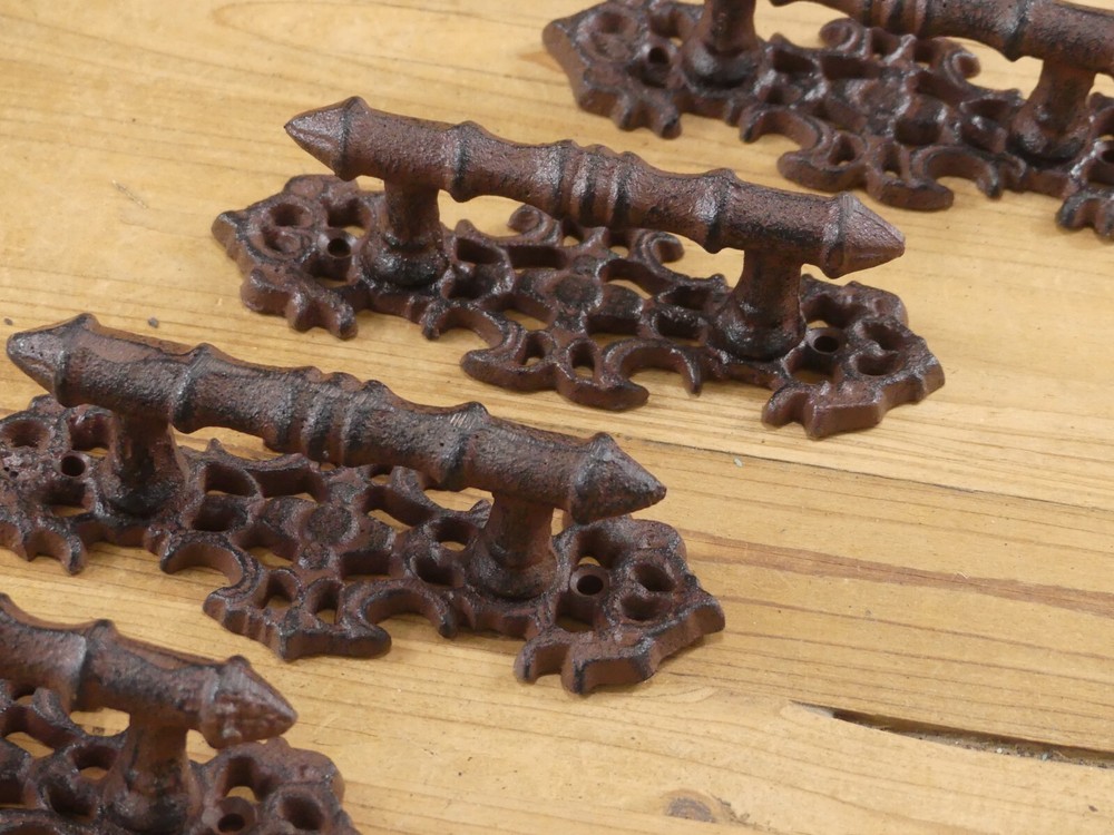 4 Cast Iron Antique Style FANCY Barn Handle Gate Pull Shed Door Handles Pulls