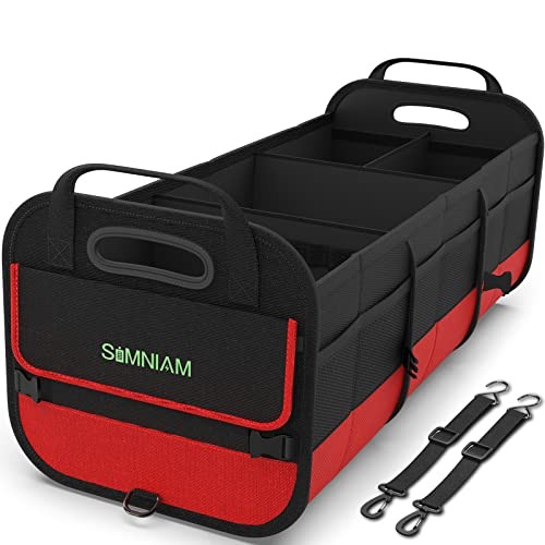 Simniam Large Trunk Organizer for Car, Foldable Multi Compartment Medium Red