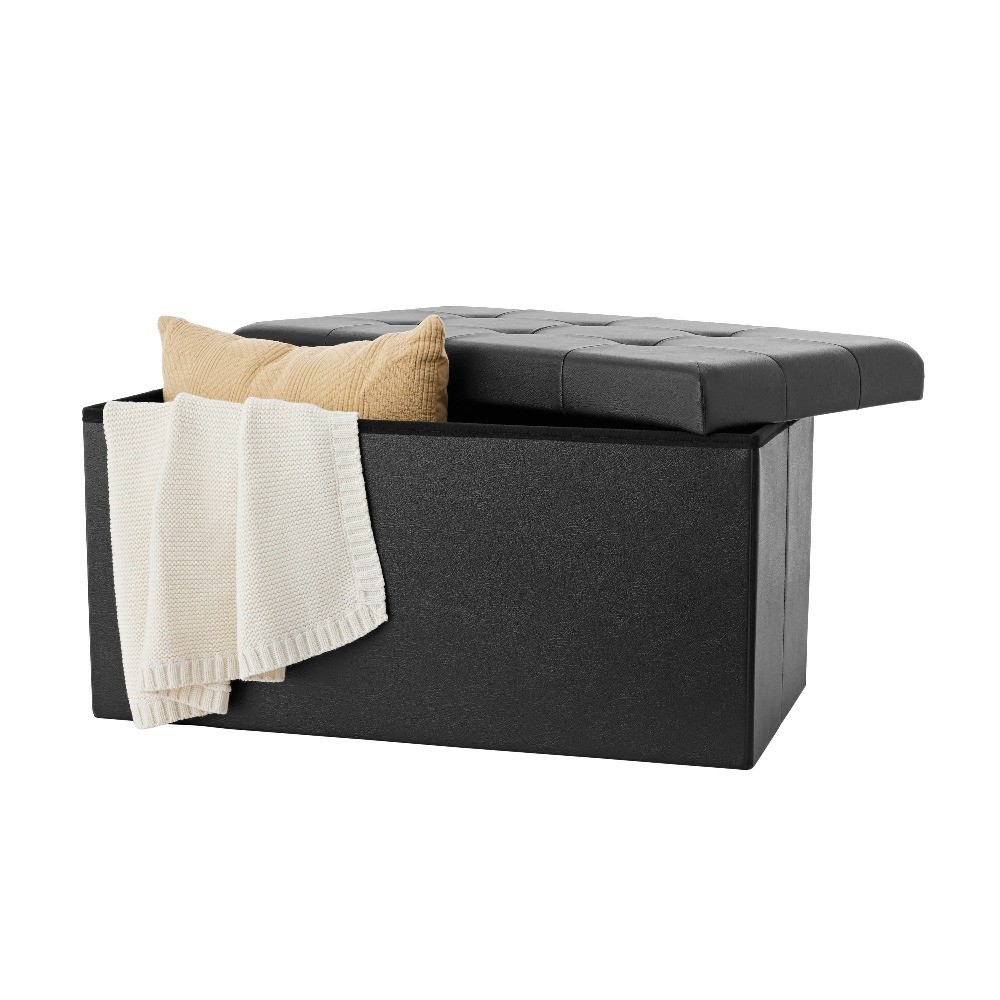 30" Collapsible Storage Ottoman, Black