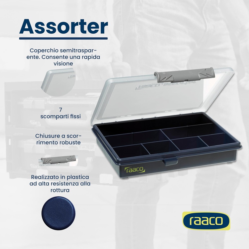 Assorter Tool Box Organizer – Compact – 7 Slots Fixed Grid with Semi-Transpar...