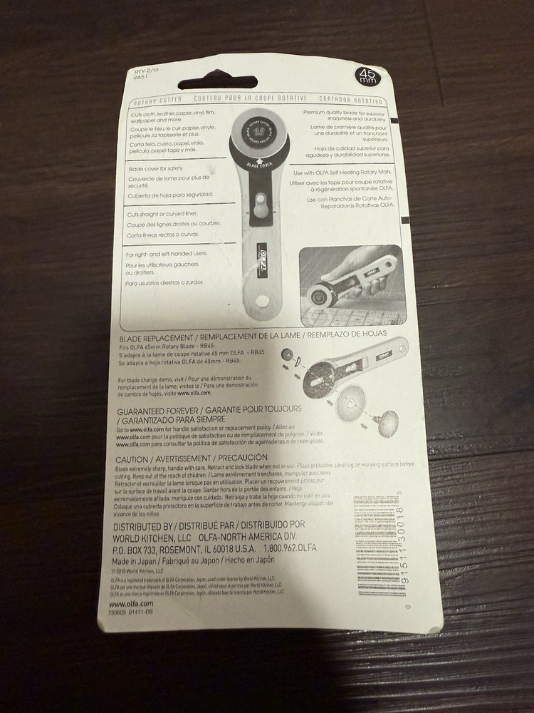 Olfa RTY-2/G 45mm Rotary Cutter NIP Sharp & Durable Cuts multiple layers