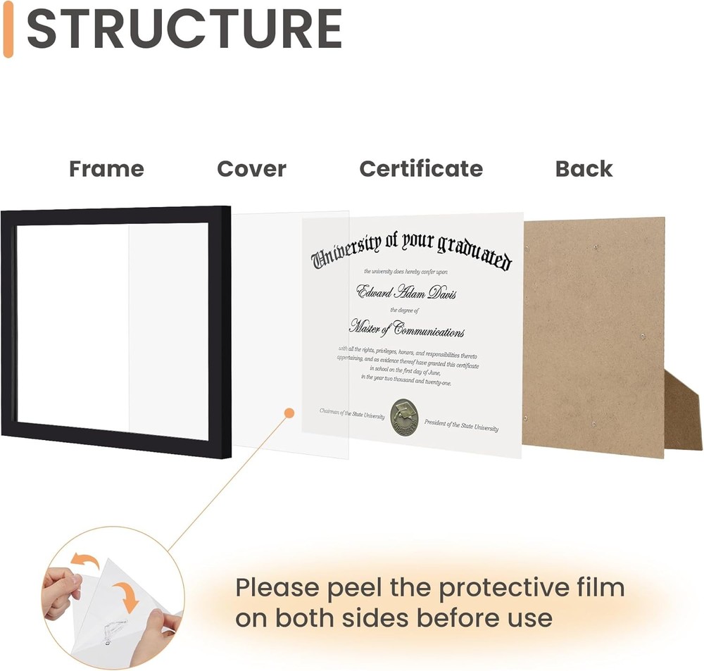 Certificate Frame with Clear Plexiglass, 8.5 by 11 Picture Diploma Document