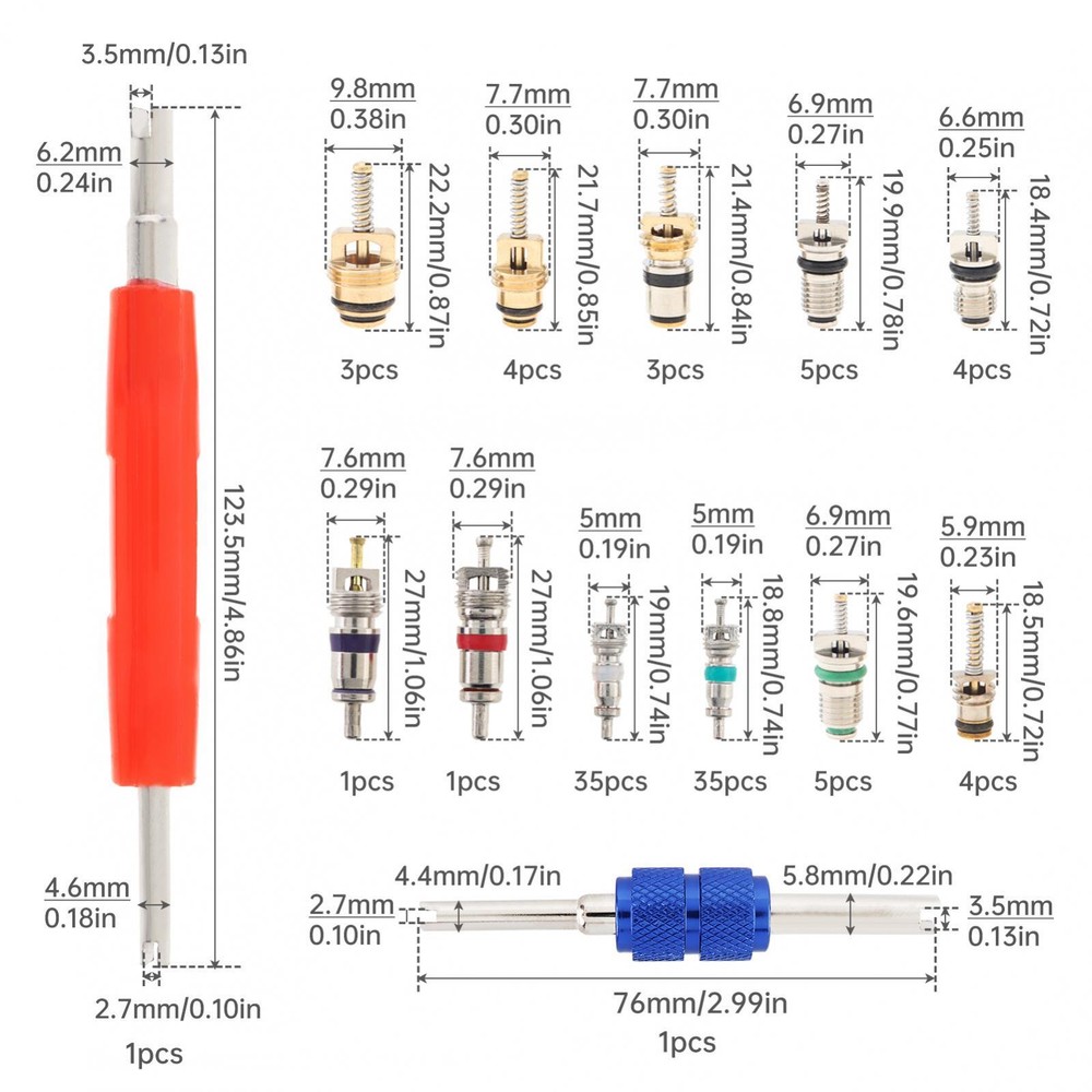 Car A/C Repair Kit O-Ring Set + AC Valve Cores + Removal & Install Tool