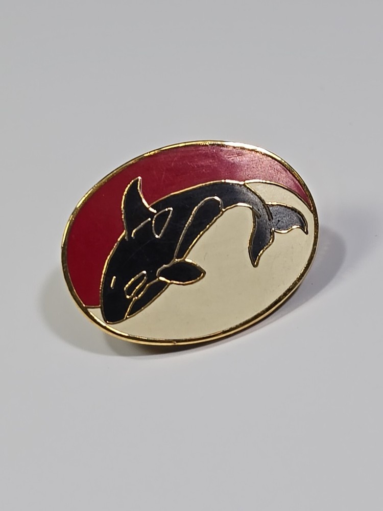 Whale Lapel Pin Black Red & White Background