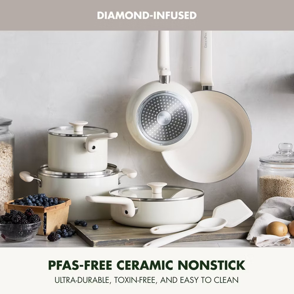 GreenPan Rio Advanced 10pc Ceramic Nonstick Cookware Set Cream