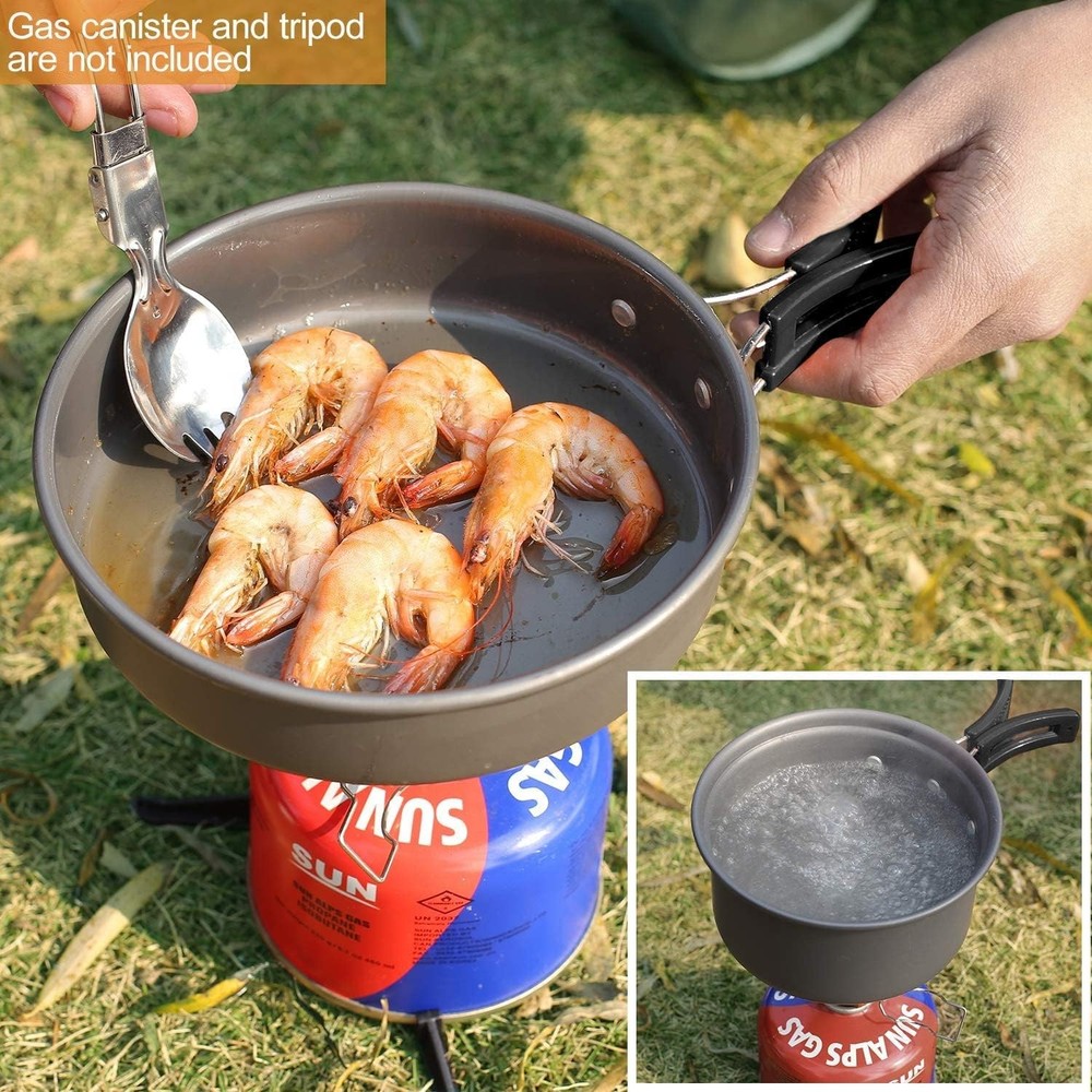 19 PCS Camping Cookware Set Mess Kit Lightweight Stackable Pot Pan Utensils