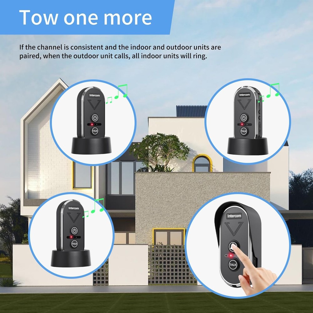 Wireless Doorbell with Intercom, Wireless Intercom System 4900ft Long Range W...