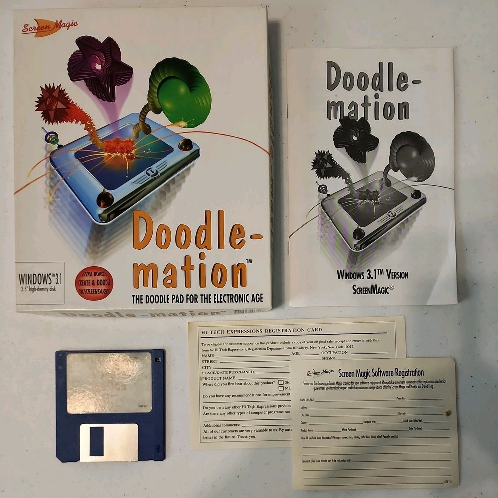 Doodle-Mation Doodle Mation for PC WINDOWS, Screen Magic - BIG BOX RARE VINTAGE