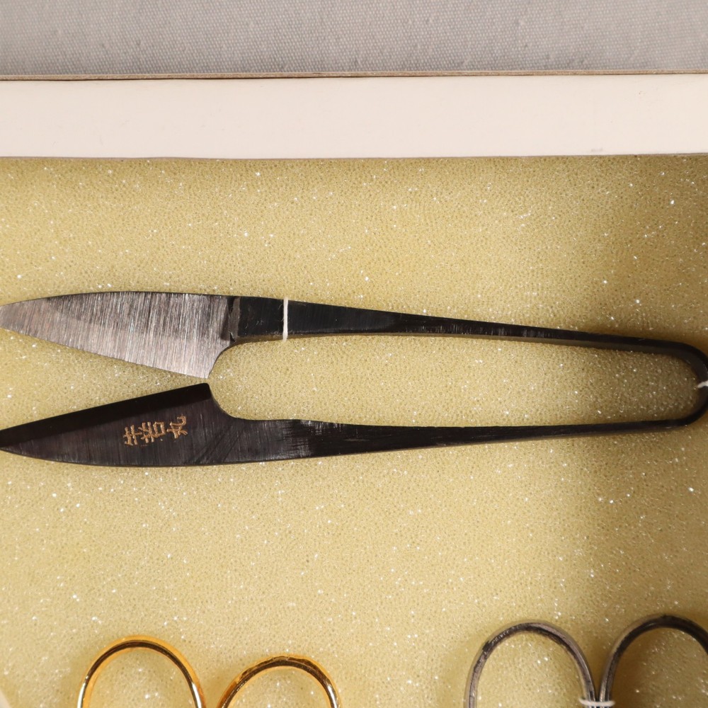 Antique Sewing Tools Scissors Quill Knives Thread Snips Display See Description