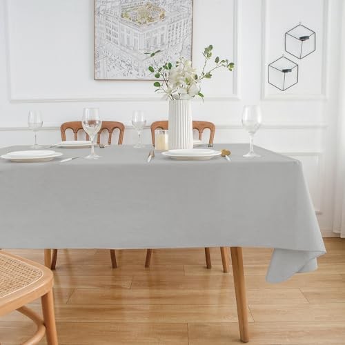Vinyl Tablecloth with Flannel Backing for 84" x 60" (Rectangular) Light Grey