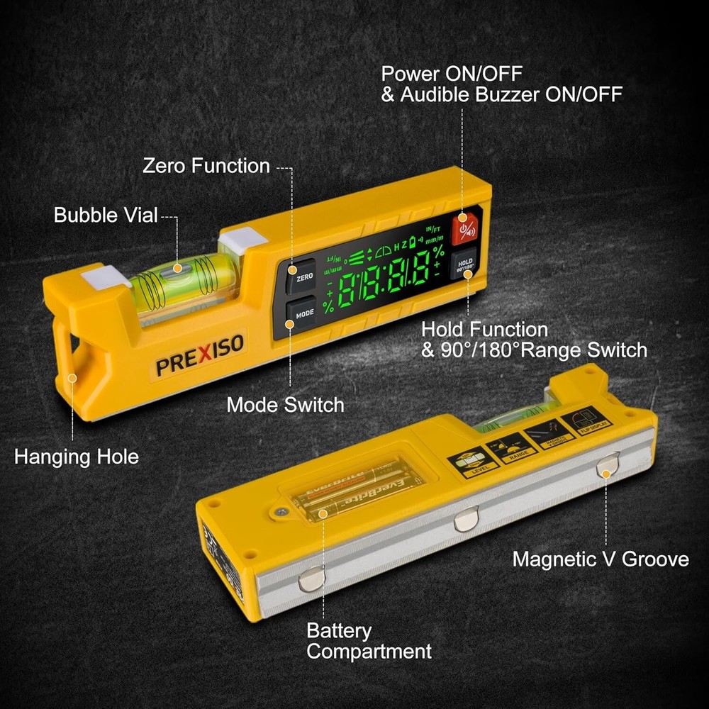 PREXISO Digital Level & Digital Protractor 7''Angle Finder 0-90° & 0-180° Range