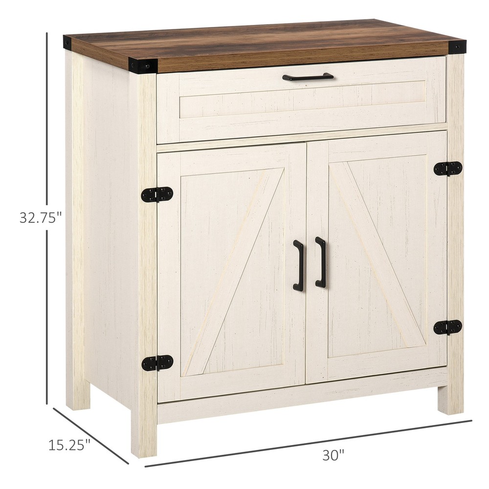 HOMCOM Farmhouse Sideboard Buffet Cabinet, Rustic 2 Barn Doors Kitchen Cabinet