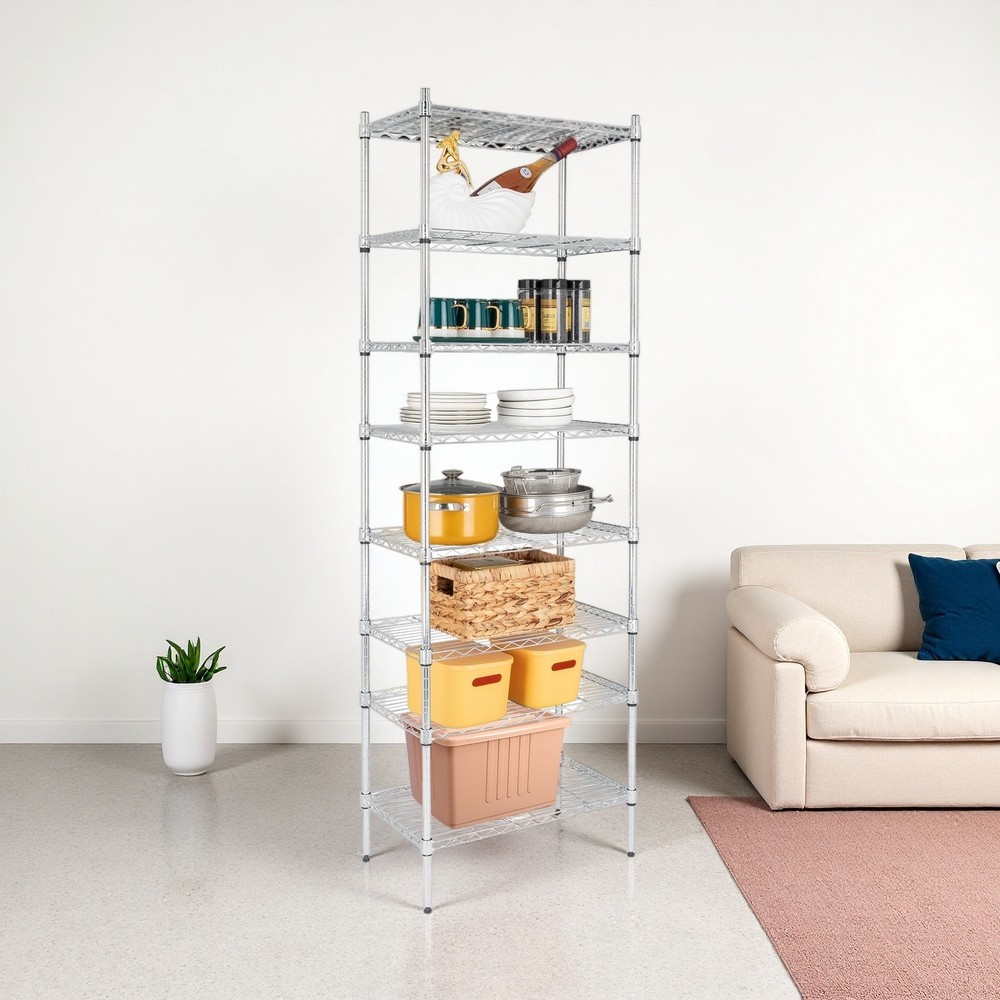 8-Tier Wire Shelving Unit - Heavy Duty, Adjustable, Silver, Modular Kitchen Rack