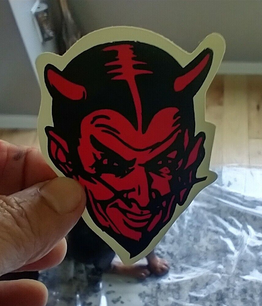 Small Hand made Decal Sticker RED DEVILS HEAD