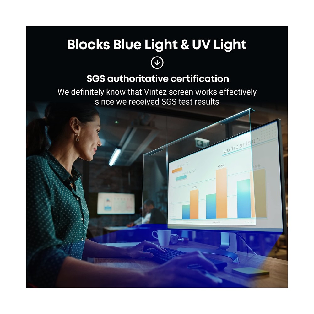 VINTEZ Blue Light Blocking Screen Protector Panel for 27 inch Diagonal LED PC...