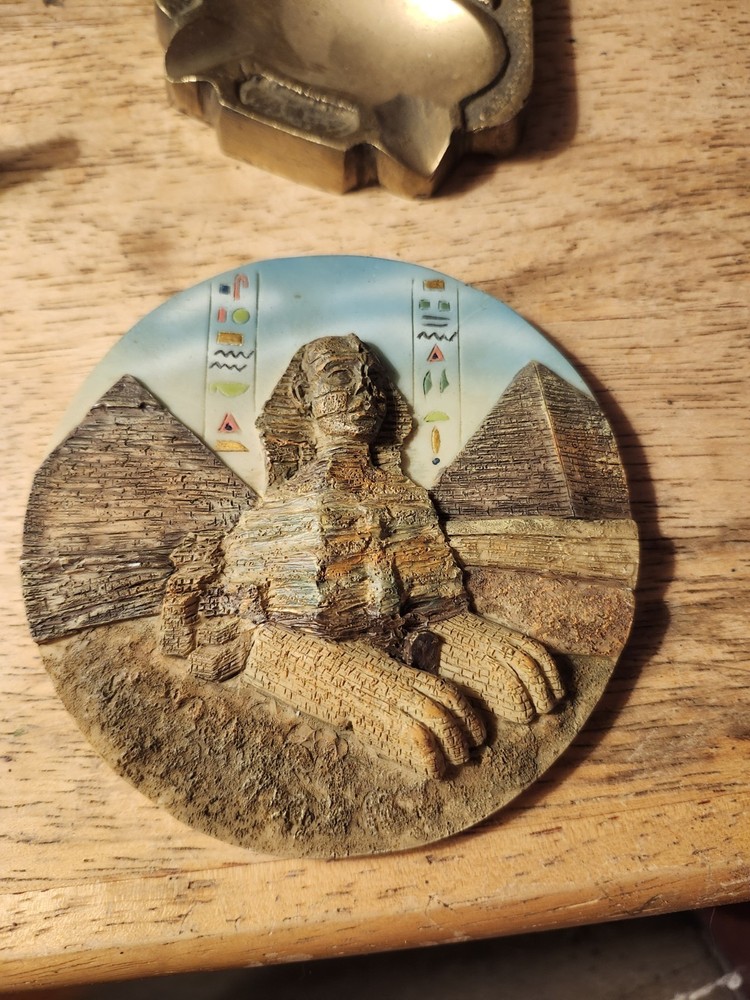 Ancient Egyptian Souvenir Brass Ashtray, Sphinx Decor Items