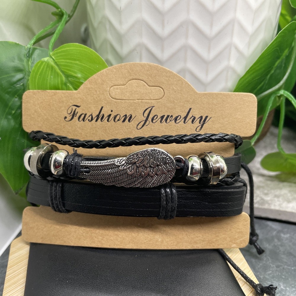 2 PC Leather Bracelet Set Stackable Adjustable Tie New Free Ship B7516